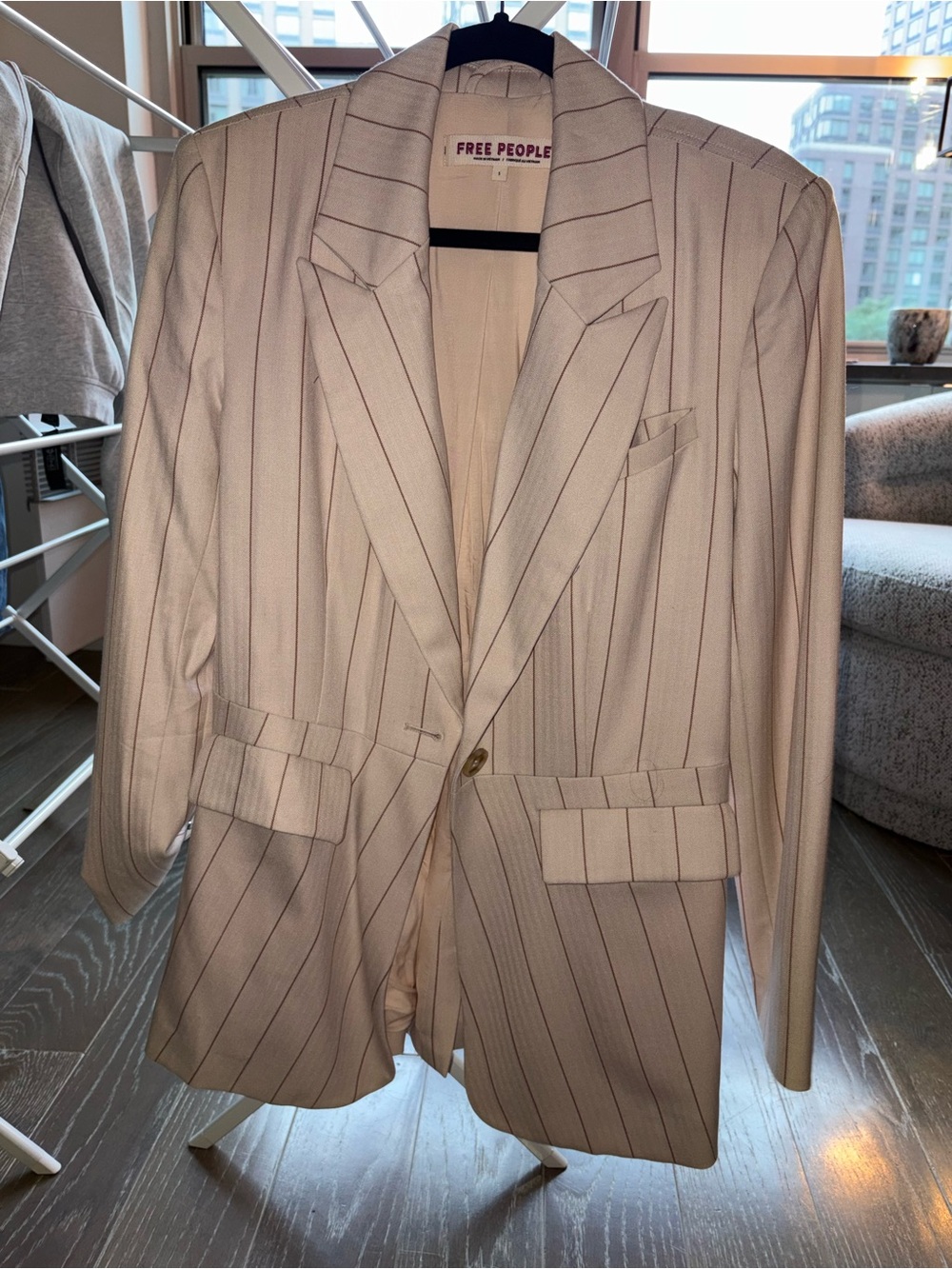 NEVER WORN! Free People Cream Pinstripe Single-Button Blazer